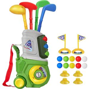Toddler Golf Set, Kids Golf Set for Ages 1 2 3 4 5 Years Old Boys Girls with 4 Plastic Golf Clubs 10 Balls, Indoor Outdoor Baby Toddler Golf Clubs Set Toy with Cart Sport Toy Birthday Gifts Green