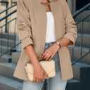 Cicy Bell Womens Business Casual Blazer Long Sleeve Open Front Notch Stand Collar Blazer Work Office Jacket Suit (Beige, S)