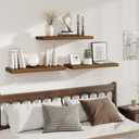 Fun Memories Deep Floating Shelves, 32W x 12D Walnut Wall Shelves, 32 Long Rustic Wood Wide Storage Shelves for Bedroom, Kitchen, Farmhouse, Laundry Room, Bedroom, Kitchen, Home Office- Set of 3