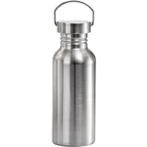 Uninsulated Stainless Steel Water Bottle, Single Wall, with Carrying Loop, 17oz Leak Proof Wide Opening No Plastic, Metal Bottles Container for Cyclists Sports Beach Goers Runner Hiker Picnics, Silver
