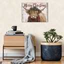 Christmas Highland Cow Wall Art Merry Christmas Sign Poster Rustic Farmhouse Cow Pictures Wall Decor Rustic Wood Grain Farm Animal Canvas Prints Artwork for Kitchen Dining Room Home Decoration 12x16"