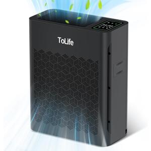 ToLife Air Purifiers for Home Large Room Up to 1295 Ft with PM 2.5 Display Air Quality Sensor, Auto Mode, Timer, HEPA Air Purifier for Bedroom Filters Smoke, Pollen, Pet Dander, Allergies, Black