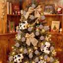 24pcs Cow Print Balls for Western Christmas Tree Decorations - Rustic Christmas Ornaments, 2.4in Brown & White Hanging Ball for Wreath Garland