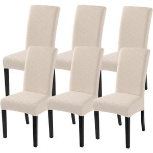 SearchI Jacquard Dining Room Chair Covers Set of 6, Stretch Kitchen Chair Covers Washable Parsons Chair Slipcover Removable Dining Chair Protectors for Hotel,Ceremony(Beige Maze Jacquard)