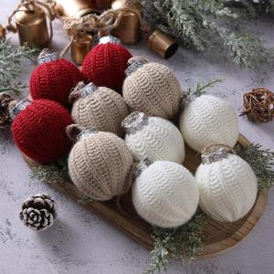 12 Pcs 2.36 Inch Boho Farmhouse Christmas Ornaments Burgundy Beige Crochet Christmas Balls Modern Handmade Woven Knitted Cotton Baubles for Xmas Tree Rustic Farmhouse Holiday Decor (Red, White, Light Beige)