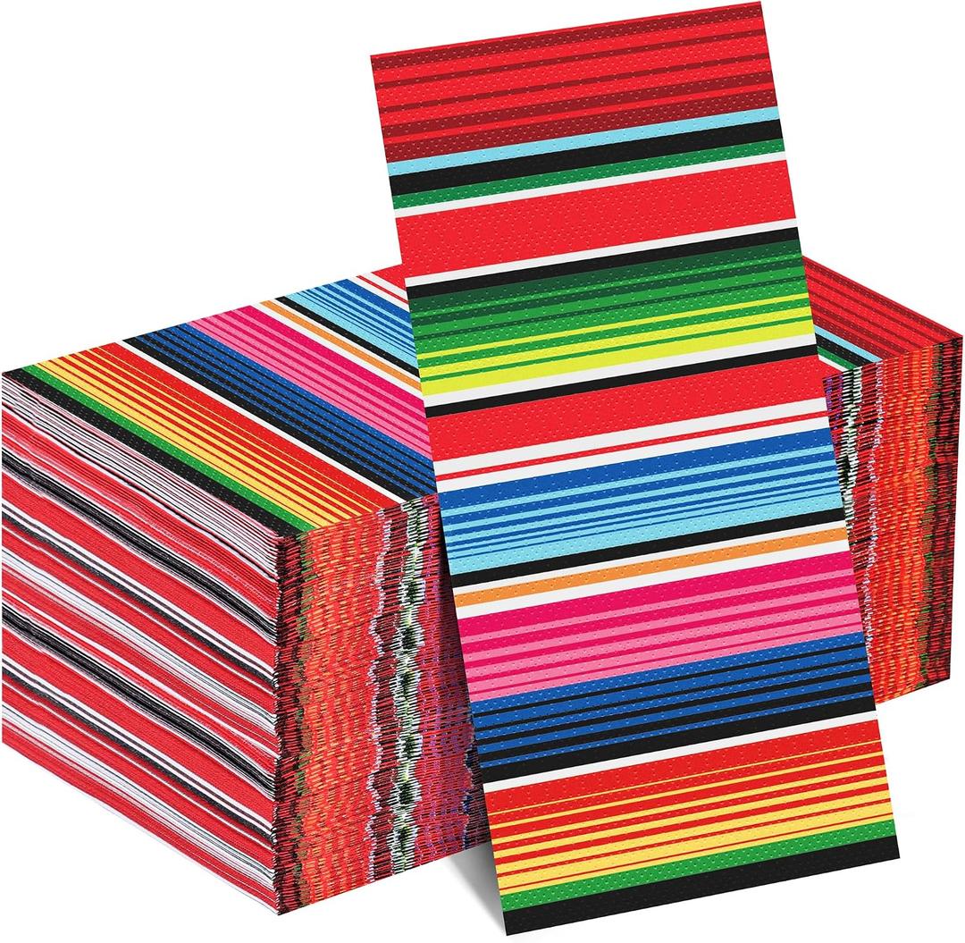 Kochorie 100 Pieces Mexican Fiesta Napkins Mexican Disposable Party Napkins 7.8 x 4.3 Inch Colorful Stripe Fiesta Paper Cocktail Napkins Cinco De Mayo Lunch Supplies for Mexico Fiesta Taco Party Decor
