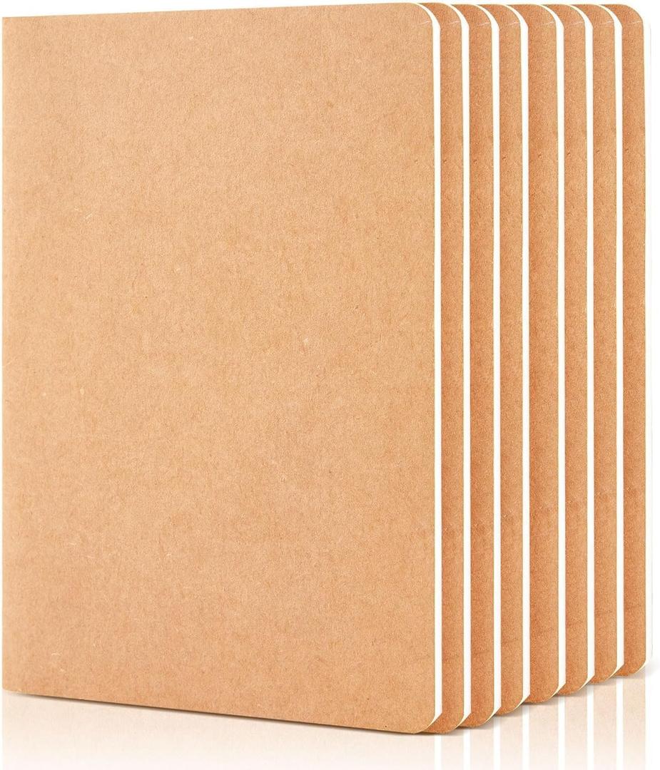 feela 8 Pack Unlined Kraft Paper Notebooks, Blank Journal Note Pad for Drawing Writing, Small Sketchbook Travel Journal Bulk for Women Kids Students Office School Supplies, A5, 60 Pages, 8.3 X 5.5