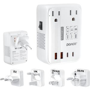 DOACE 220v to 110v converter 350W voltage converter us to europe for Hair Straightener/Curling Iron Converter for European Travel with 4-port USB Charging and UK/AU/US/EU Worldwide Plug Adapter, White