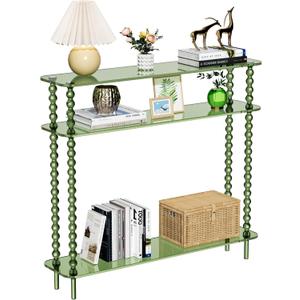 Acrylic Console Table Narrow, 3 Tier Long Entryway Table with Storage, Mid-Century Modern Sofa Table Entry Table for Living Room, Hallway (Green, 39.49.435.4)