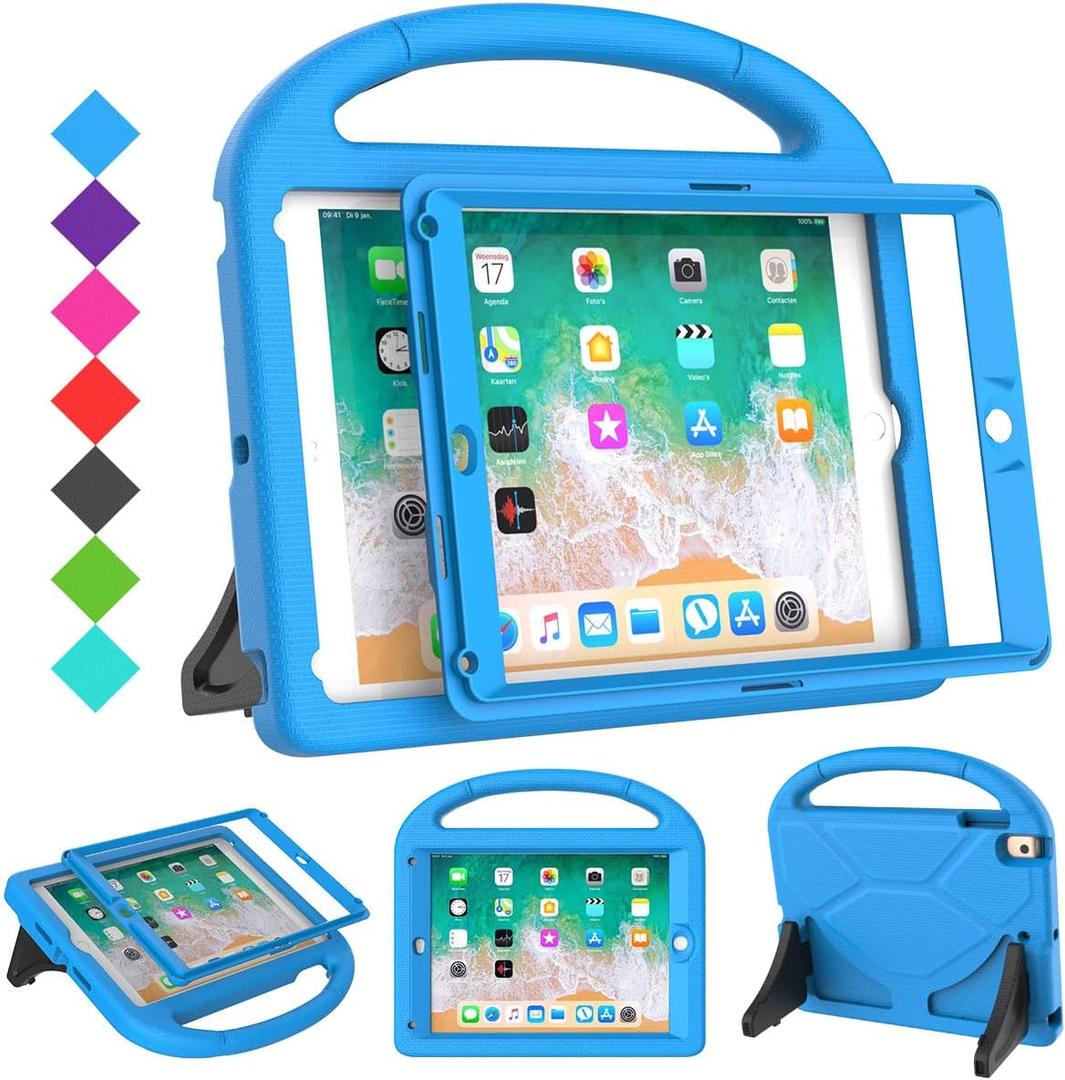 SUPLIK Kids Case for iPad 5th/6th Generation(9.7 inch, 2017/2018), iPad Air 2/1 & Pro 9.7 Case with Screen Protector, Durable Protective Cover with Handle Stand for Apple iPad 5/6 Gen, Blue