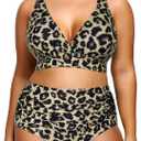 Yonique Womens Plus Size Bikini High Waisted Swimsuits Two Piece Bathing Suits Tummy Control Swimwear (Leopard 01, 16Plus)