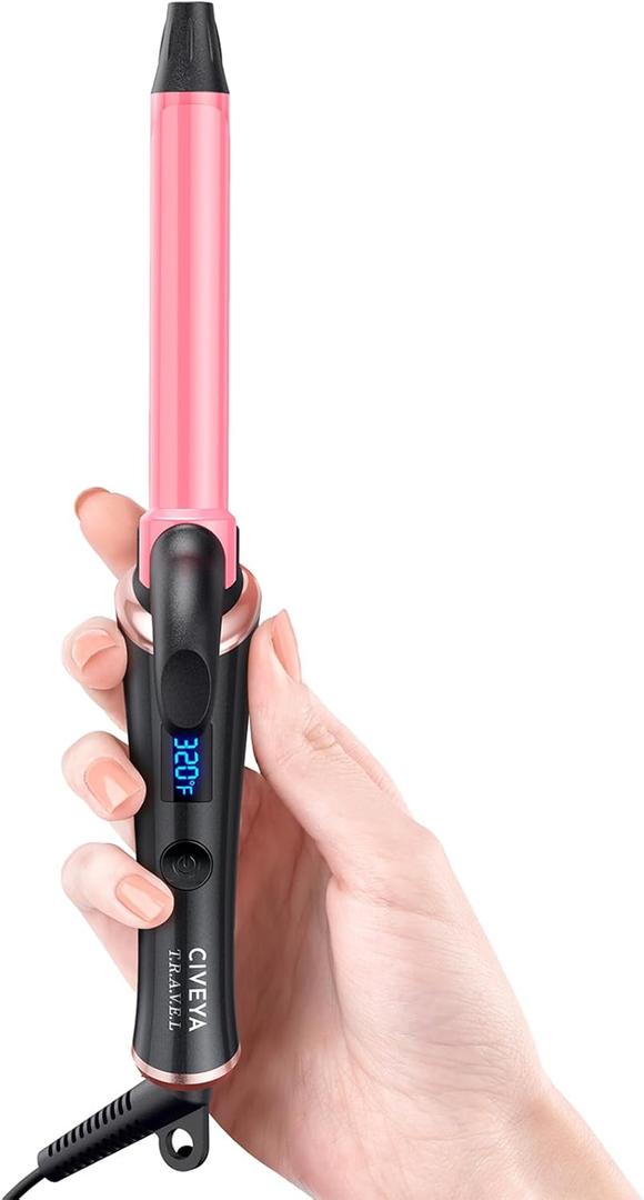 Temp Control Travel Curling Iron 3/4 Inch Dual Voltage, Small Mini Curling Iron for Short Hair, Travel Size Hair Curler Wand Pink