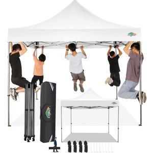 COBIZI 10x10 Pop Up Canopy Without Sidewall,Heavy Duty Canopy UPF 50+ All Season Wind Waterproof Commercial Outdoor Wedding Party Tents for Parties Canopy Gazebo with Carry Bag(10 x 10 ft White)