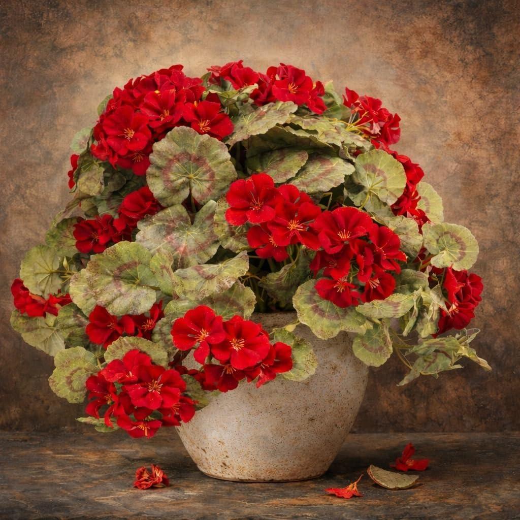 Artificial Geranium Flowers for Outdoors, 4 Bundles Real Touch Silk, UV Resistant Fake Plants for Pots, Porch, Patio and Garden Decor (Vase Not Included)