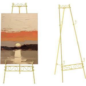 Gold Floor Easel Stand for Signs - 3-Tier Adjustable Height 12-45 Inches, Heavy Duty Metal Display Stand with 55 lbs Capacity for Wedding, Art, Painting, Poster, Picture,Commercial Displays