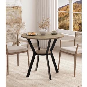 MECHYIN Round Dining Table, 31.5" Small Kitchen Table with Storage, Space Saving Dining Table, Rustic Wood Table with Metal Legs for Apartment, Dining Room & Kitchen Nook