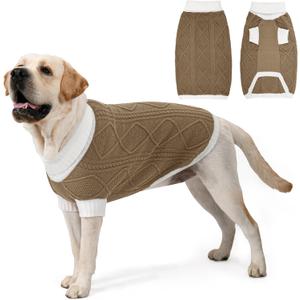 Dog Sweater for Large Dogs Argyle Cable Knit Turtleneck Pullover Winter Clothes Boys Girls Stretch Golden Retriever Labrador Bulldog Pitbull Doberman Pet (XXL, Brown)