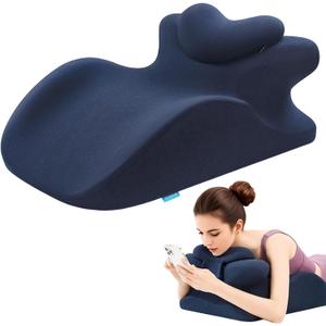 Memory Foam Ergonomic Rest Pillow - Compact Prone Cushion for Sleeping & Reading, Targeted Support for Back Pain, Acid Reflux & Sitting Up, Ideal for Massage with Washable Cover