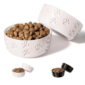 Ceramic Dog Bowl Set of 2 with Anti-Skid Base - 5" Wide x 2" Tall Ceramic Dog Bowls for Small Dogs - 2 Cup Capacity Food and Water Bowls for Dogs - Rubber Bottom Pet Bowl Set of 2 for Small Pets