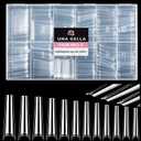 UNA GELLA Extra Long Coffin Nail Tips No C Curve 504PCS XXL Coffin Nails Half Cover Long Coffin Gel Nails Tips Clear Fake False Nails Long Gel Extensions for Nail Art Salon Home DIY No Need File