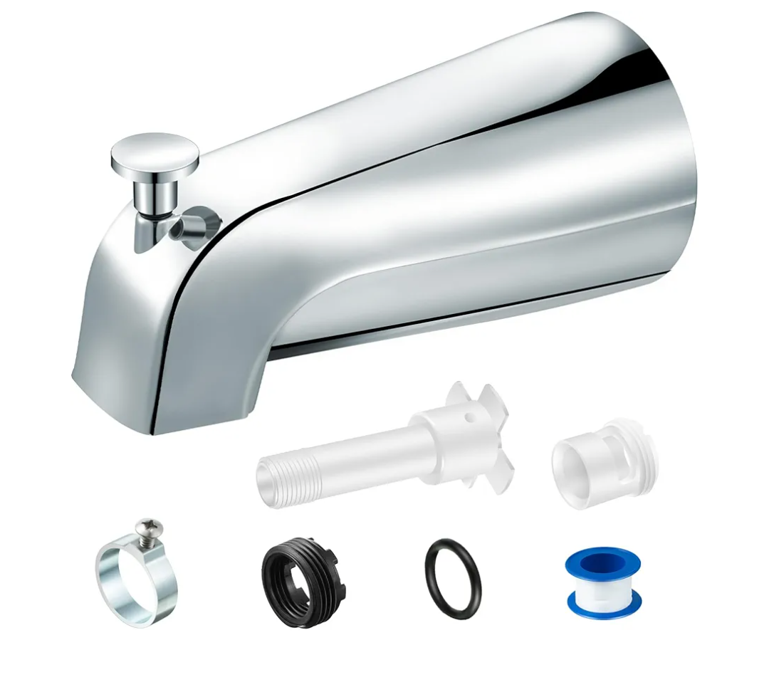 Enhon Tub Spout, Universal Fits 1/2'' Copper Pipe, 1/2'' IPS and 3/4'' IPS, Bathroom Bathtub Tub Faucet Replacement with Adapters (with Diverter, Chrome