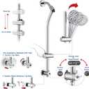 Rainfall Shower Head with Handheld Shower Spray, with 26" Drill Free Adjustable Height Slider Bar, High Pressure Dual Shower Head Combo, 3-Way Diverter for Easy Reach, 5Ft Hose - Chrome Finish