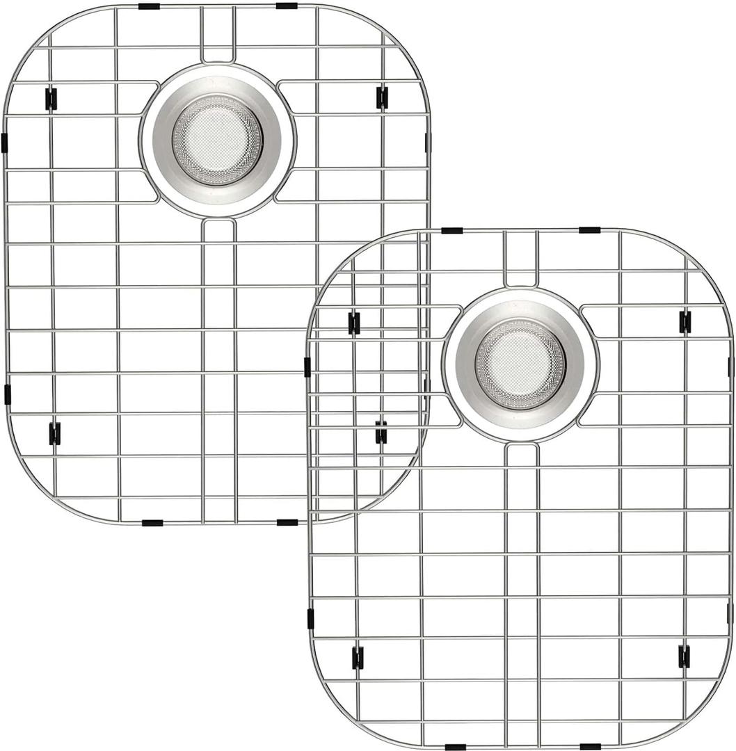 Slideep Sink Protectors for Kitchen with Sink Strainer, Sink Grate for Bottom 16''x13'', Stainless Steel Sink Bottom Grid Rear Drain Hole, 2 pack