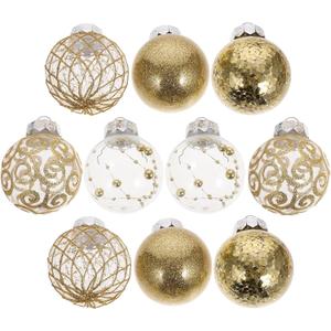 30pcs Christmas Ball Hanging Ornaments Plastic Glitter Xmas Tree Decorations for Holiday Party Wedding Home Festive Decor Gold
