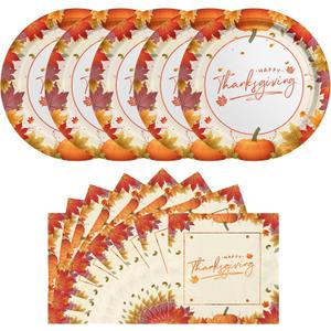 Gatherfun Thanksgiving Party Supplies Maple Leaves Disposable Paper Plates and Napkins for Thanksgiving Dinner Party Fall Party Decorations Serve 50
