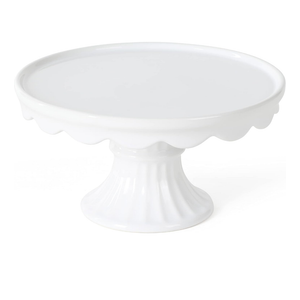 Martha Stewart Patterson 10" Round White Stoneware Pedestal Cake Stand, 5.1" Tall - Fits 9" Cakes | Elegeant Display Plate Stand for Parties, Weddings & Desserts