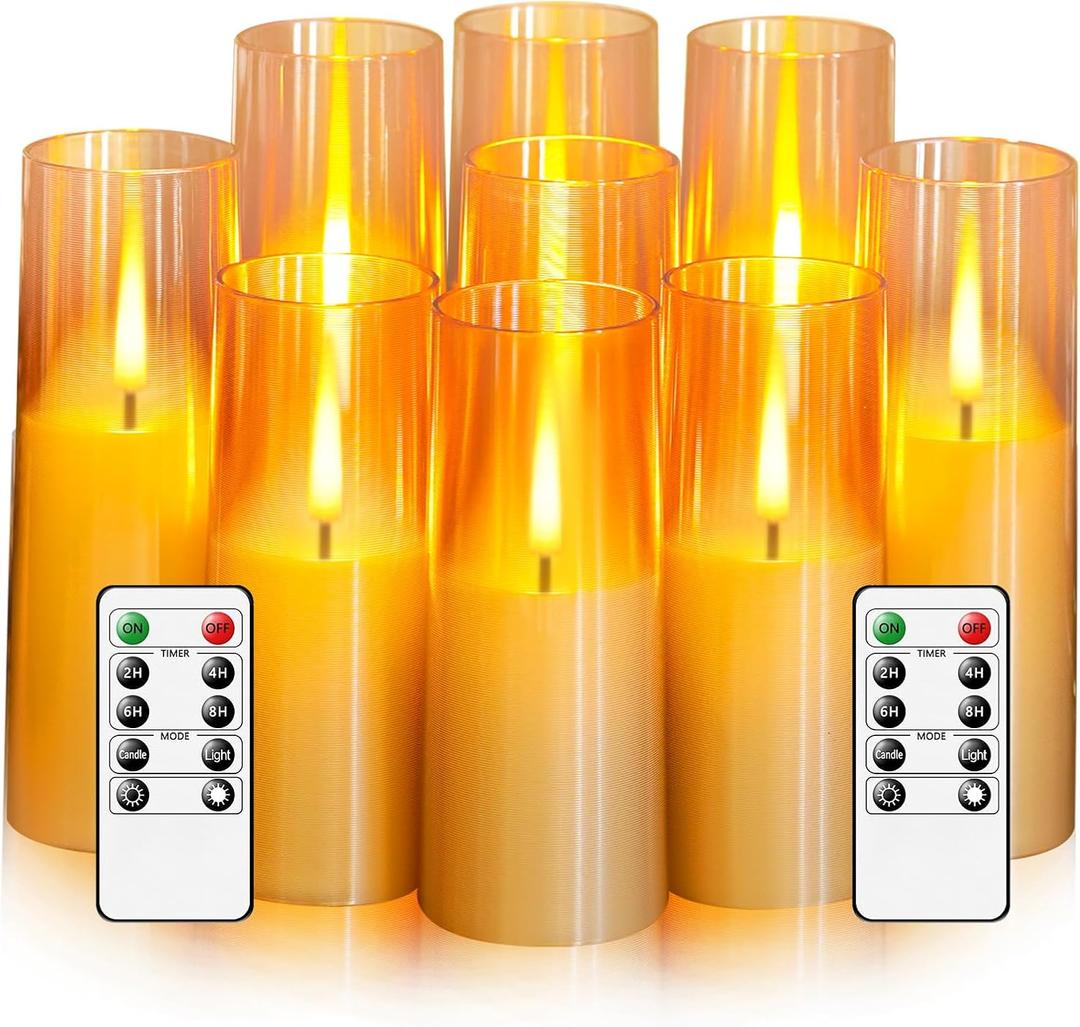 LED Candles, Battery Operated Upgraded Realistic Home Decoration (Gold) 9 pack