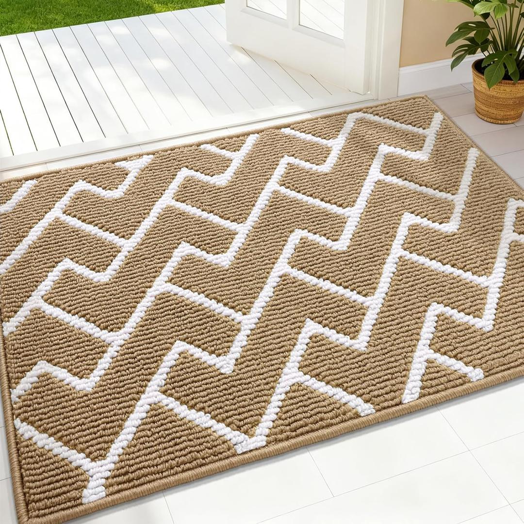 OLANLY Front Door Mat, Non-Slip Rubber Backing, Dirt Resistant and Absorbent, Washable, Easy to Clean Low-Profile Indoor Doormat for Back Door, Entryway, Inside Entrance, 32x20, Beige