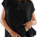LASLULU Women's Polo Shirts Short Sleeve Oversized T Shirts Summer Casual Work Workout Gym Hiking Tops (Black, Small)