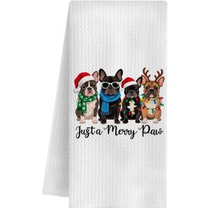 QWZDRHYJI Christmas French Bulldog Kitchen Towels, French Bulldog Gifts Dish Tea Towels for Kitchen, Funny Christmas Frenchie Dog Decorative Hand Towels for Bathroom, 16x24 Inch