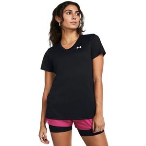 Under Armour Womens Tech Short Sleeve V Neck, (001) Black , Large