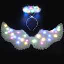 Angel Wings, Light Up Angel Wings and Halo with LED Lights, White Angel Wings Costume for Adult Women Kids Halloween Xmas (Large, Colorful)