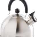 Mr. Coffee Carterton Stainless Steel Whistling Tea Kettle 1.5-Quart Capacity, Mirror Polish Finish, Durable Tea Kettle for Stovetop, Fast Boiling, Easy Pouring