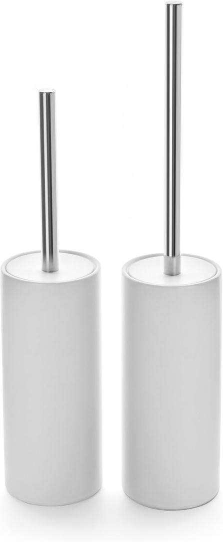 Matt White Ceramic Toilet Brush and Holder Set, Freestanding Toilet Bowl Cleaners Brush, Scrubber Brush for Toilet, Bathroom Accessories with Stainless Handle, Deep Cleaning