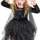 IKALI Black Witch Costume for Kids, Classic Black Witch Dress up for Girls Toddlers (8-10 Years)