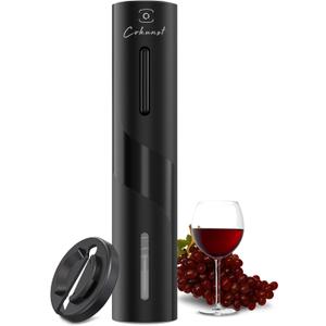 COKUNST Electric Wine Opener, Battery Operated Wine Bottle Openers with Foil Cutter, One-click Button Corkscrew Remover for Home Kitchen Party Wedding (Black)