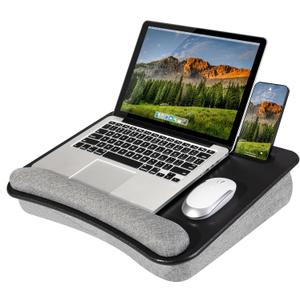 LAPGEAR Portable Laptop Lap Desk with Pillow Cushion, Anti-Slip Strip, Tablet or Phone Storage Slot, Pen and Pencil Pocket, and Wrist Rest - Black - Fits up to 15.6 Inch Laptops - Style No. 91348