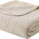 Yoofoss Muslin Blanket 100% Organic Cotton Throw Large 50" x 60" for Bed Couch Summer Gauze Blanket for Adults Lightweight and Breathable Apricot White