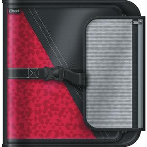 Mead 2 Inch Round Ring Binder, Sewn Fabric, 3 Tab Expanding File, 4 Pockets, Red/Black (29282BJ7)