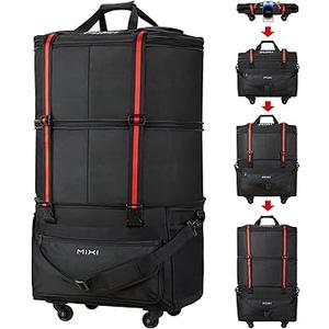 mixi Travel Bag with Wheels Expandable Foldable Luggage Bag Collapsible Rolling Travel Bag Duffel Bag Large Capacity Suitcase for Men Women, Black