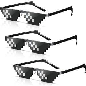 2 x JDD 3 Pack Whole Thug Life 8 Bits Pixelated Meme Party Sunglasses Mosaic Gamer Photo Props Glasses for Men Women, Black, Large