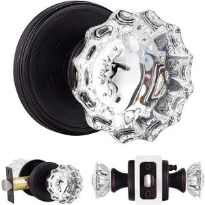 SHINY HANDLES Glass Door Knobs Interior with Lock, Privacy Crystal Door Knob for Bedroom and Bathroom (Venetian Bronze,1Pack)