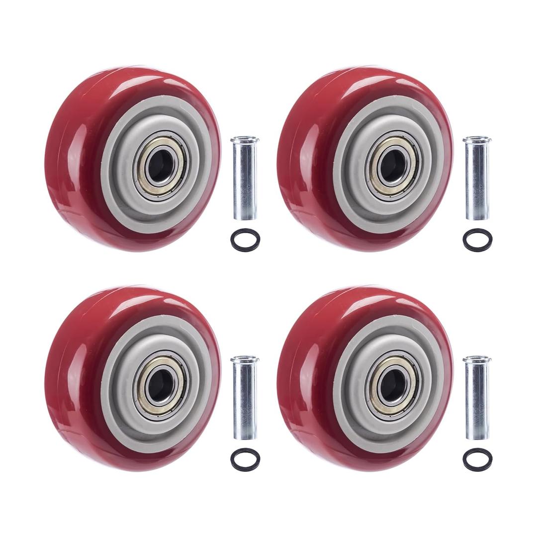 3 Inch Caster Wheels 4 PCS Heavy Duty PU Board Caster, Red Cart Wheels Replacement for Platform Trucks up to 264 LBS/ 120 KG with 3/8" Axle