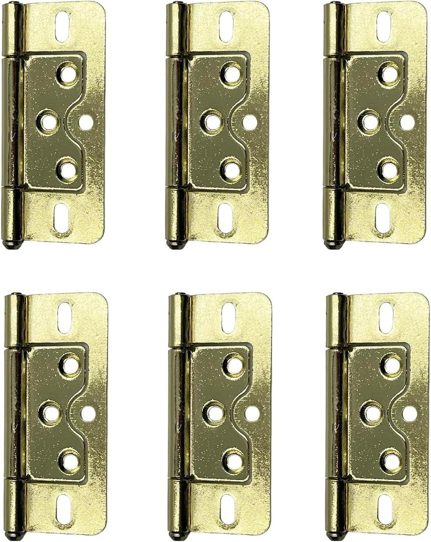 6 Pack Non-Mortise Door Hinges, 3" x 1.4" Stainless Steel Bifold Door Hinges with Mounting Screws(Gold)
