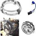 7 Inch Headlight Ring Mounting Bracket with Wire Harness Adapter for Motorcycle Street Glide Road King Electra Glide Headlight Bracket (Chrome)