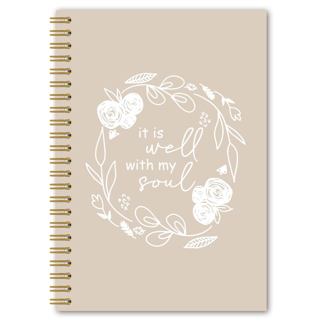 BEHIFL Neutral Floral Christian Spiral Notebook, Christian Gifts for Women Faith, It Is Well With My Soul Bible Notebook Journal for Note Taking, Church Notes Journal, 5.5x8.3 Inches